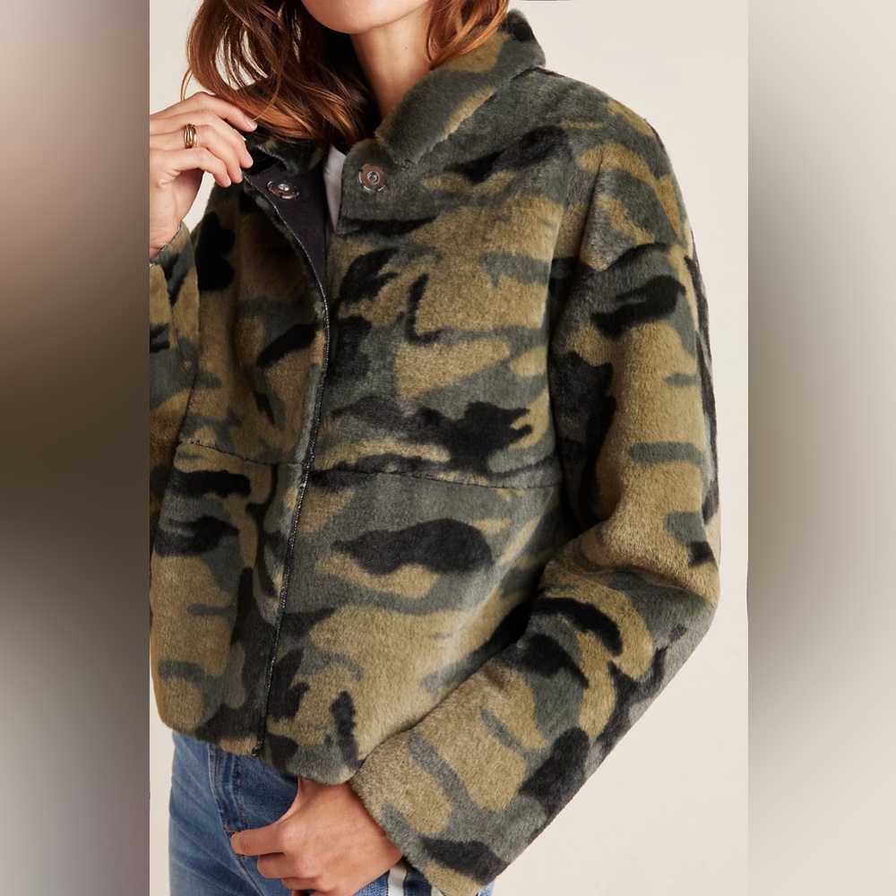 Anthropologie NVLT Vincenza Camo Faux Fur Jacket - Picture 3 of 12
